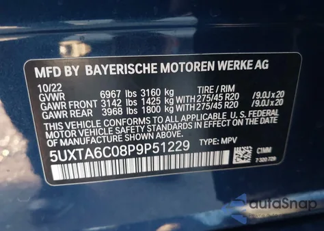 2023 BMW X5 Phev xDrive45E z USA, uszkodzony, nr VIN 5UXTA6C08P9P51229